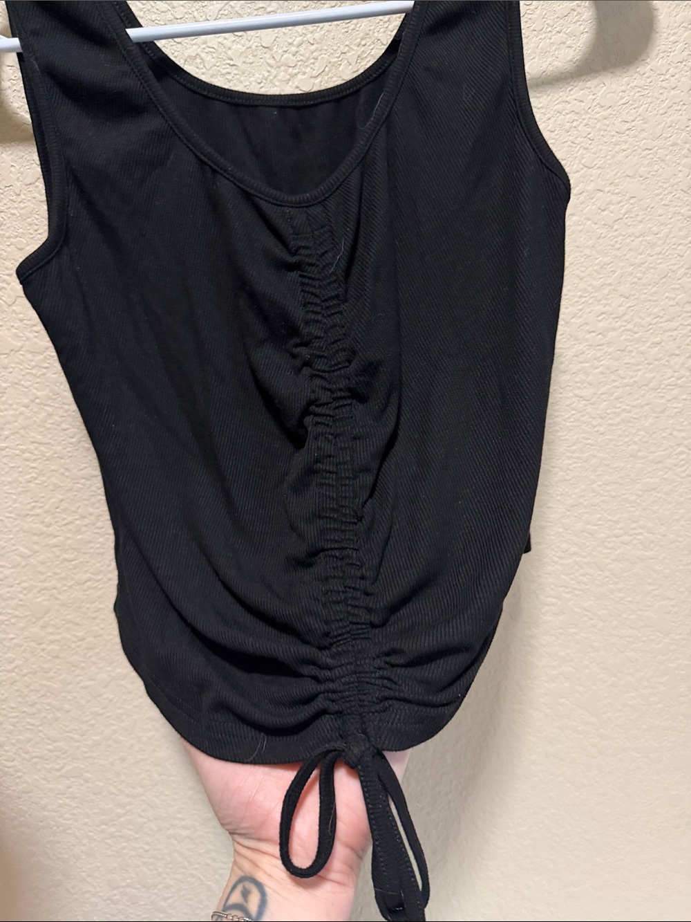 Women's Black Ruched Drawstring Tank Top - Picture 2 of 5
